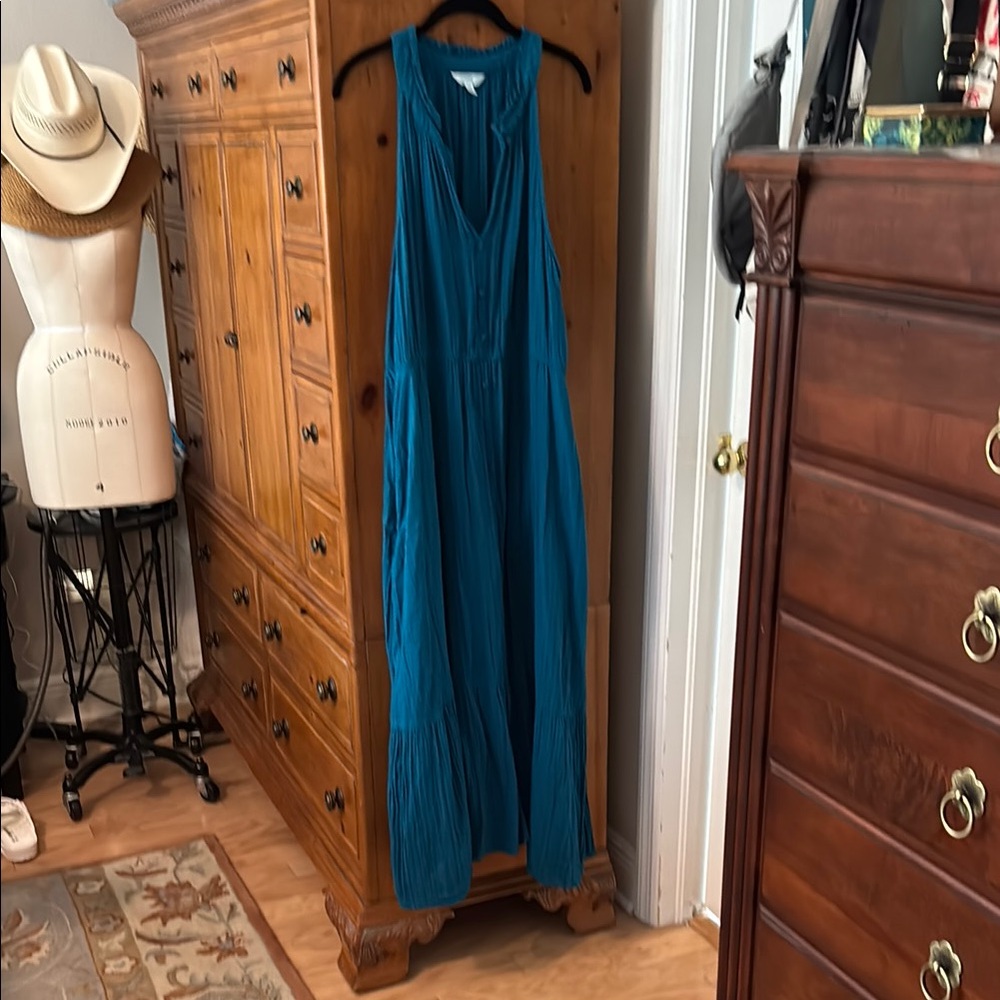Teal blue cotton Sleeveless long Dress size XXXL